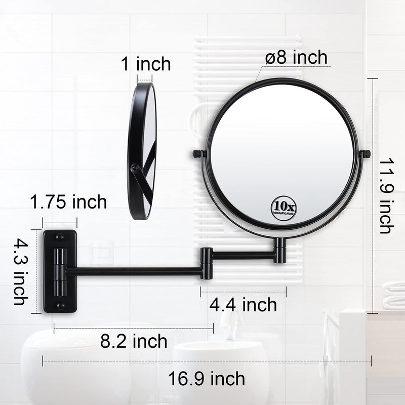 LANSI Wall Mounted Magnifying Makeup Mirror with 1X 10X Magnification and Extendable Arm, 8 Inch Double Sided Vanity Mirror for Bathroom, Wall Mirror for Teen Girls, Women, Matte Black - Image 5